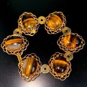 Vintage tigers, eye bracelet, gold tone